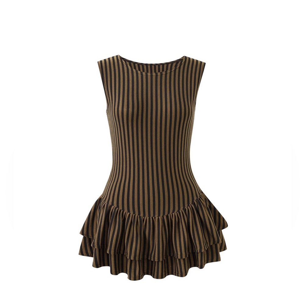 ISO ⚠️ Brown Stripe Tencel/Wool Blend Mini Romper Size M